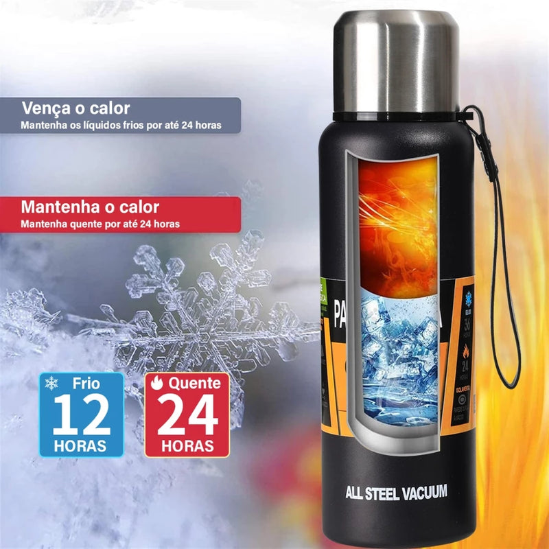 Garrafa Térmica em Aço Inoxidável 650ml / 850ml / 1100ml – Travel à Vácuo, Esportiva e Antivazamento
